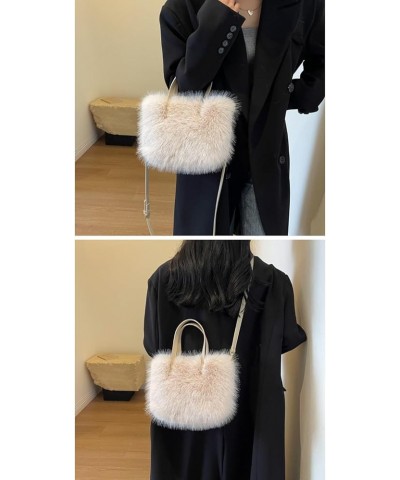 Women Small Faux Fox Fur Tote Bag Mini Furry Top Handle Bag Plush Shoulder Bag Crossbody Bag Handbag Beige $12.22 Totes