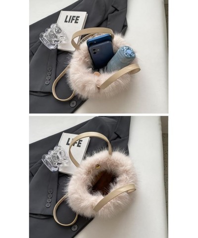 Women Small Faux Fox Fur Tote Bag Mini Furry Top Handle Bag Plush Shoulder Bag Crossbody Bag Handbag Beige $12.22 Totes