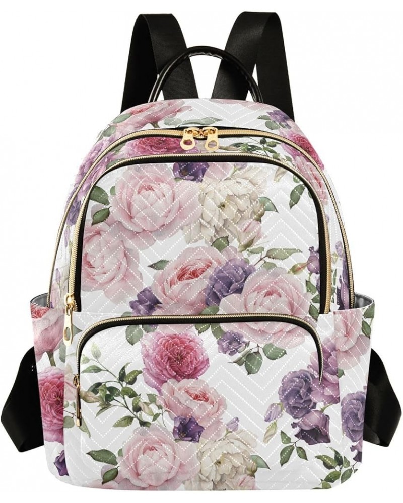 Pink & Red Rose Flowers Purple Roses Small Backpack Purse for Women Travel Bag Fashion Daypack Back Pack Shoulder Bag Multico...