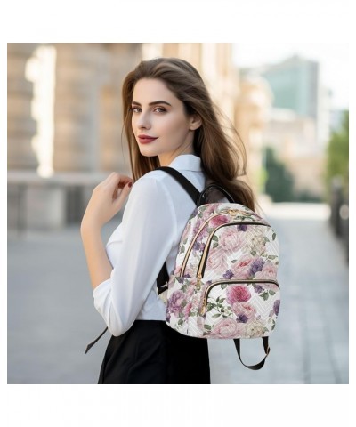 Pink & Red Rose Flowers Purple Roses Small Backpack Purse for Women Travel Bag Fashion Daypack Back Pack Shoulder Bag Multico...