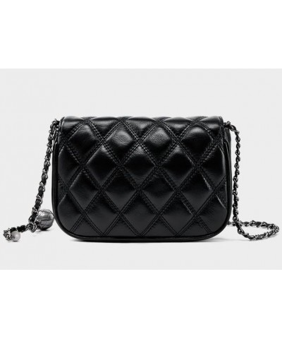 Women's Quilted Leather Crossbody Bag with Chain Strap - Flap Lock Closure, Gold Bead Hardware Adjustment Black $31.71 Crossb...