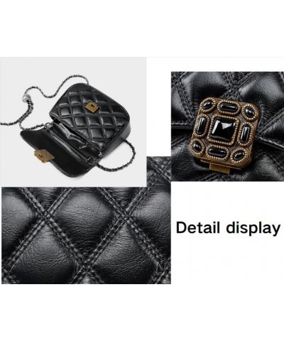 Women's Quilted Leather Crossbody Bag with Chain Strap - Flap Lock Closure, Gold Bead Hardware Adjustment Black $31.71 Crossb...