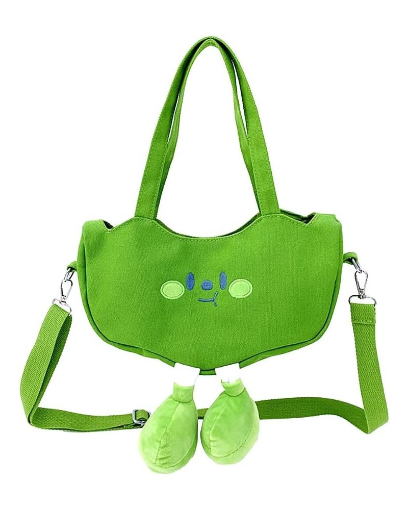 Women Canvas Shoulder Handbag Cute Cartoon Pea Pod Shape Crossbody Bag Novelty Villain Tote Bag (Green Large) Green Small $17...