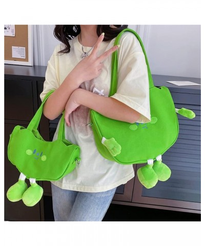 Women Canvas Shoulder Handbag Cute Cartoon Pea Pod Shape Crossbody Bag Novelty Villain Tote Bag (Green Large) Green Small $17...