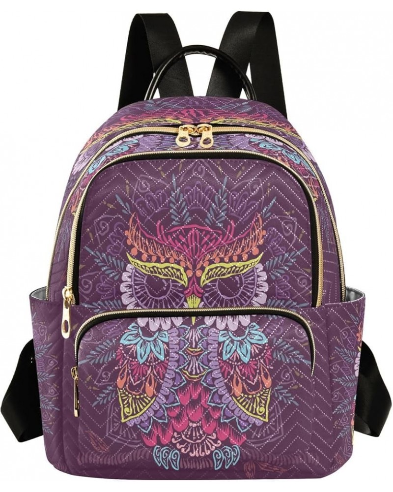 Mini Backpack for Women, Colorful Owl Mandala Travel Backpack Purse for Ladies, Small Bookbag Daypack Shoulder Bag M A84 Medi...