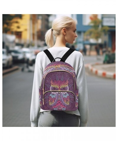 Mini Backpack for Women, Colorful Owl Mandala Travel Backpack Purse for Ladies, Small Bookbag Daypack Shoulder Bag M A84 Medi...