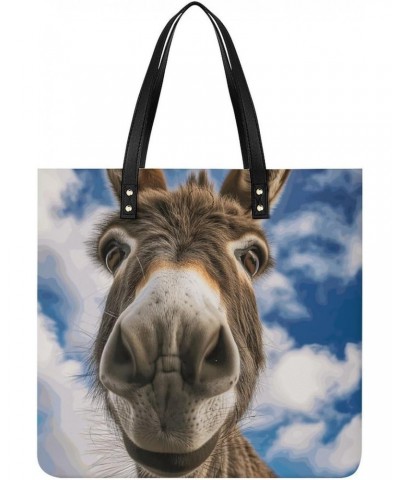 Donkey Animal Selfie Handbag Large Capacity Top-Handle Bag Ladies Shoulder Totes $15.50 Totes