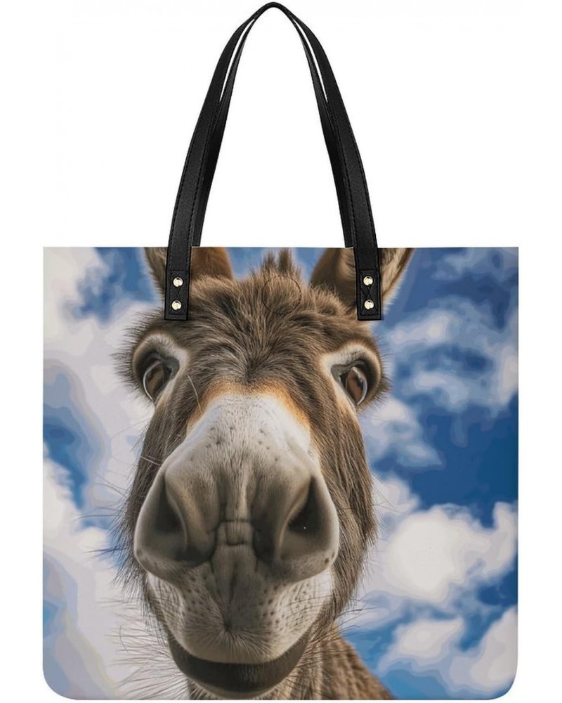 Donkey Animal Selfie Handbag Large Capacity Top-Handle Bag Ladies Shoulder Totes $15.50 Totes