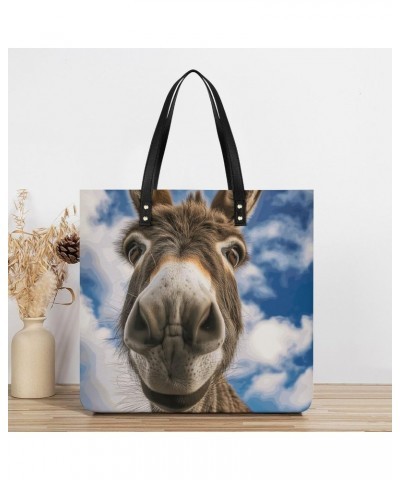 Donkey Animal Selfie Handbag Large Capacity Top-Handle Bag Ladies Shoulder Totes $15.50 Totes