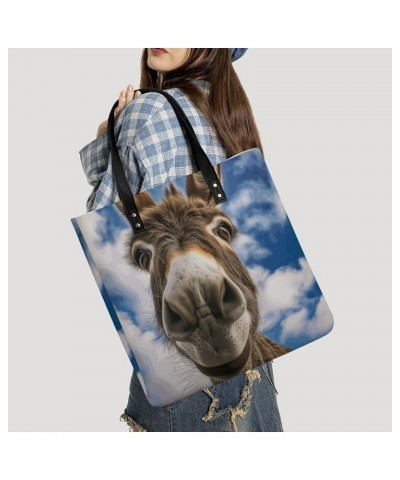 Donkey Animal Selfie Handbag Large Capacity Top-Handle Bag Ladies Shoulder Totes $15.50 Totes