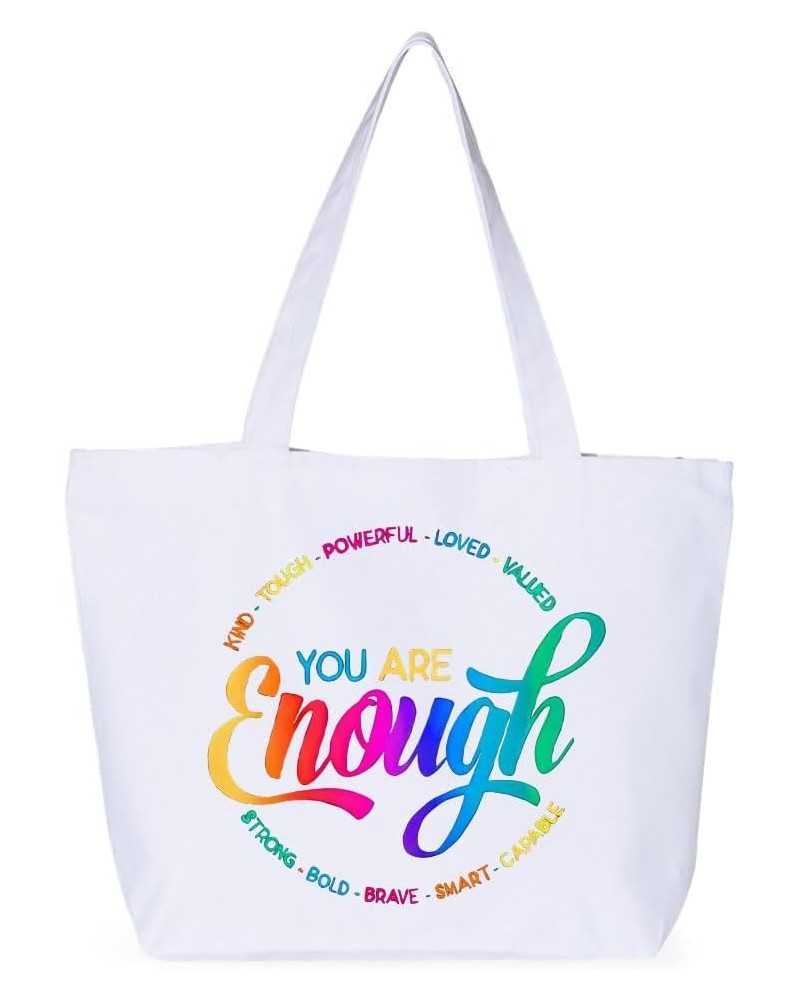 You Are Enough Zippered Tote Bag - Motivational Bag - Cheer Up Gift White $14.56 Totes