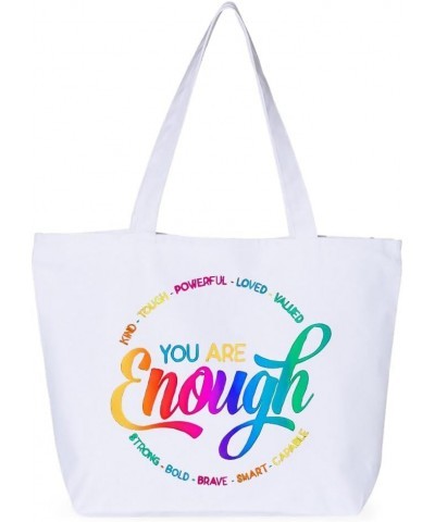 You Are Enough Zippered Tote Bag - Motivational Bag - Cheer Up Gift White $14.56 Totes