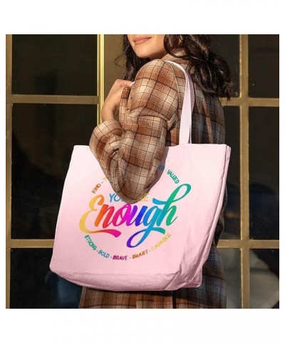 You Are Enough Zippered Tote Bag - Motivational Bag - Cheer Up Gift White $14.56 Totes