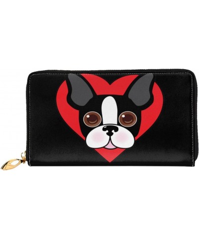 Boston Terrier Face Leather Wallet Credit Card Holder Wallet Fashion Wristlet Wallet Clutch Purse For Women And Men $22.41 Wr...