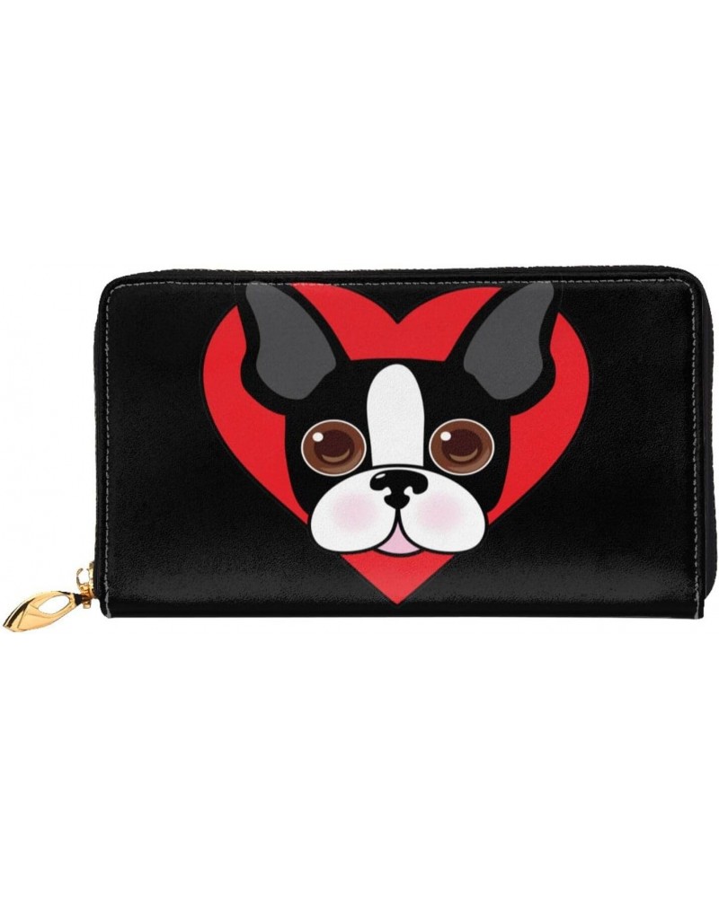 Boston Terrier Face Leather Wallet Credit Card Holder Wallet Fashion Wristlet Wallet Clutch Purse For Women And Men $22.41 Wr...