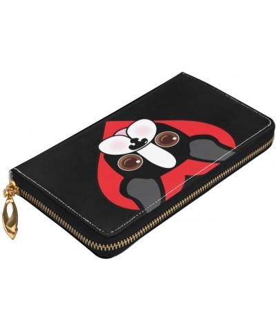 Boston Terrier Face Leather Wallet Credit Card Holder Wallet Fashion Wristlet Wallet Clutch Purse For Women And Men $22.41 Wr...