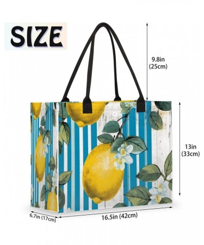 Lemon Large Tote Bag Striped Fruit Lemon Shoulder Bag For Women Teachers Nurses Work Shopping Travel Handbag Purse $10.44 Totes