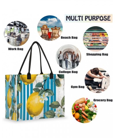 Lemon Large Tote Bag Striped Fruit Lemon Shoulder Bag For Women Teachers Nurses Work Shopping Travel Handbag Purse $10.44 Totes