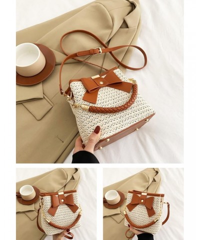 Straw Bag, Beach Bag for Women, Hand-Woven Handbag, Leather Bow Tie and Handle Crossbody Design Leather Handle, Woven Bag for...