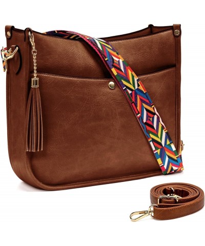 Crossbody Bags for Women Vegan Leather Shoulder Bucket Cross-body Purse with Guitar Strap Replacement Tassel Brown $9.66 Cros...