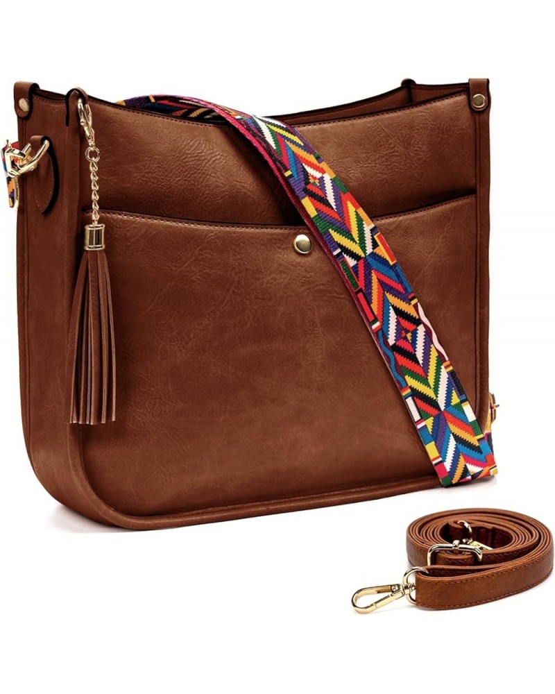 Crossbody Bags for Women Vegan Leather Shoulder Bucket Cross-body Purse with Guitar Strap Replacement Tassel Brown $9.66 Cros...