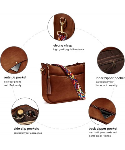 Crossbody Bags for Women Vegan Leather Shoulder Bucket Cross-body Purse with Guitar Strap Replacement Tassel Brown $9.66 Cros...