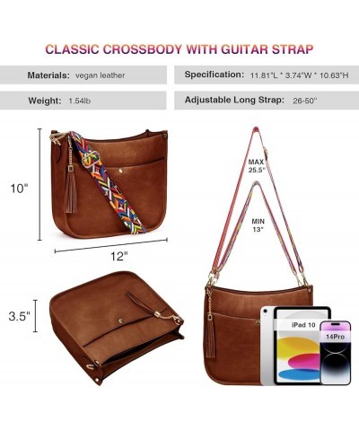 Crossbody Bags for Women Vegan Leather Shoulder Bucket Cross-body Purse with Guitar Strap Replacement Tassel Brown $9.66 Cros...