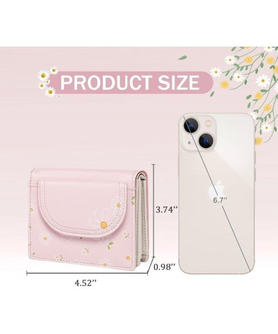 Cute Daisy Flowers Print Wallets with Exterior Coin Purse Bifold Small Wallet with Credit Card Holder ID Window (PINK) PINK $...