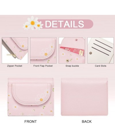 Cute Daisy Flowers Print Wallets with Exterior Coin Purse Bifold Small Wallet with Credit Card Holder ID Window (PINK) PINK $...