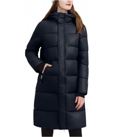 Women's Long Quilted Coat Maxi Length Winter Thickened Hooded Puffer Jacket Full Zipper Thick Solid Down Outwear Black $21.80...