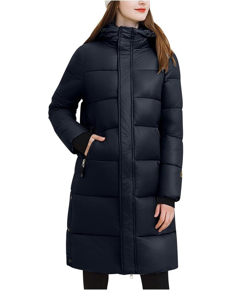 Women's Long Quilted Coat Maxi Length Winter Thickened Hooded Puffer Jacket Full Zipper Thick Solid Down Outwear Black $21.80...