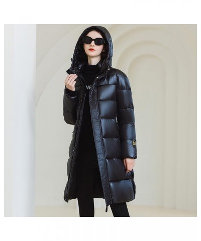 Women's Long Quilted Coat Maxi Length Winter Thickened Hooded Puffer Jacket Full Zipper Thick Solid Down Outwear Black $21.80...