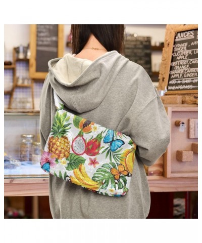 Tropical Flowers Leaves Butterflies Shoulder Tote Bags for Women Furry Crossbody bag Hobo Handbag Purses for Working Shopping...