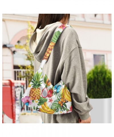 Tropical Flowers Leaves Butterflies Shoulder Tote Bags for Women Furry Crossbody bag Hobo Handbag Purses for Working Shopping...