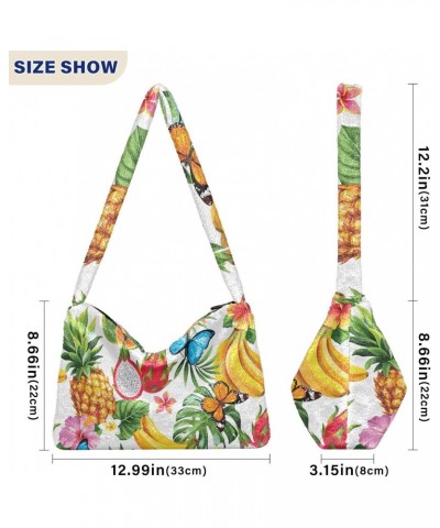 Tropical Flowers Leaves Butterflies Shoulder Tote Bags for Women Furry Crossbody bag Hobo Handbag Purses for Working Shopping...