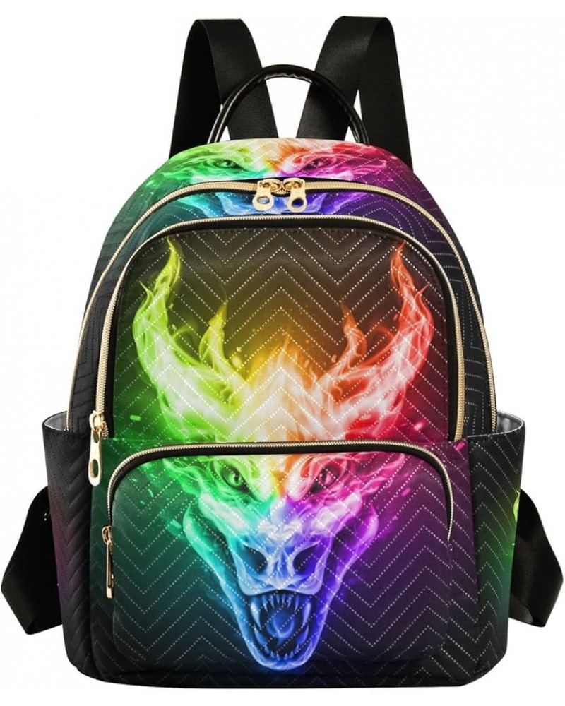 Fire Dragon Head in Rainbow Color Flame Backpack Purse for Women Lightweight Back Pack Casual Daypack Travel Shoulder Bag Boo...