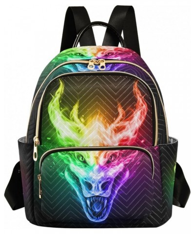 Fire Dragon Head in Rainbow Color Flame Backpack Purse for Women Lightweight Back Pack Casual Daypack Travel Shoulder Bag Boo...