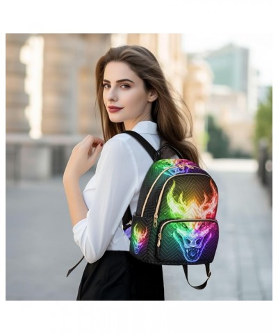 Fire Dragon Head in Rainbow Color Flame Backpack Purse for Women Lightweight Back Pack Casual Daypack Travel Shoulder Bag Boo...