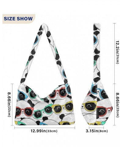 Panda Glasses Tote Handbags for Women Ultra Soft Fluffy Shoulder Bag with Zipper Fashion Durable Messenger Bag for Concert Pi...