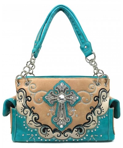 Western Silver Rhinestone Cross Women Conceal Carry Handbag Tan $24.20 Shoulder Bags