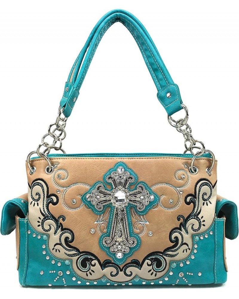 Western Silver Rhinestone Cross Women Conceal Carry Handbag Tan $24.20 Shoulder Bags