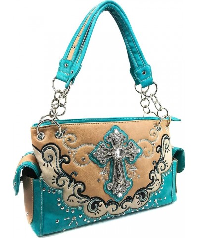 Western Silver Rhinestone Cross Women Conceal Carry Handbag Tan $24.20 Shoulder Bags