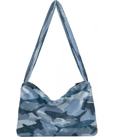 Classic Camouflage Military Texture Crossbody Hobo Purses, Fluffy Tote Shoulder Handbags Purse Military Shark Camouflage $10....