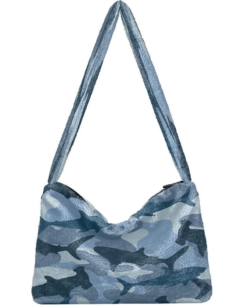 Classic Camouflage Military Texture Crossbody Hobo Purses, Fluffy Tote Shoulder Handbags Purse Military Shark Camouflage $10....