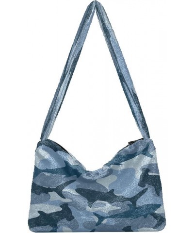 Classic Camouflage Military Texture Crossbody Hobo Purses, Fluffy Tote Shoulder Handbags Purse Military Shark Camouflage $10....