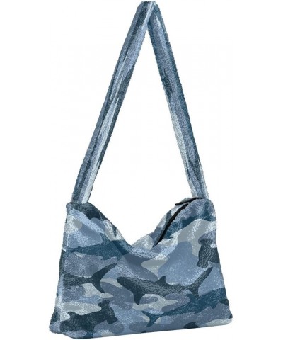 Classic Camouflage Military Texture Crossbody Hobo Purses, Fluffy Tote Shoulder Handbags Purse Military Shark Camouflage $10....