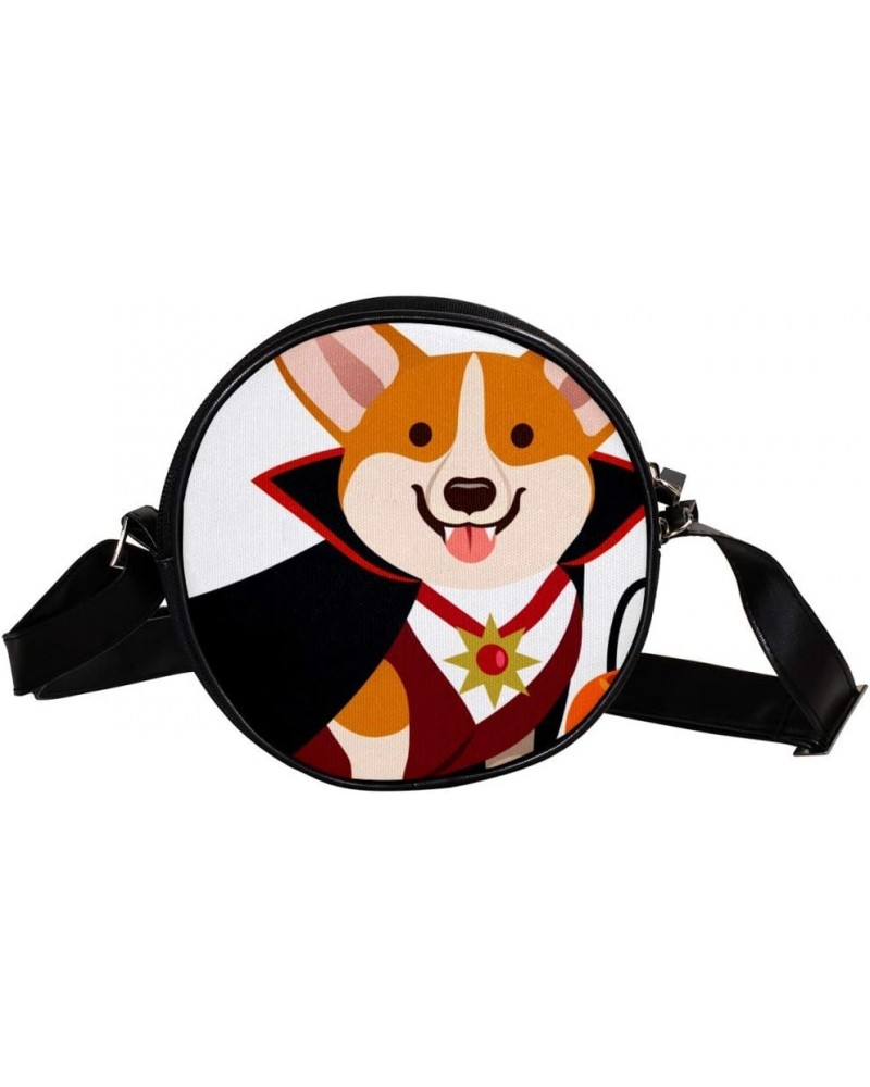 Corgi And Jack-O-Lantern Pattern Circle Shoulder Bags Cell Phone Pouch Crossbody Purse Round Wallet Clutch Bag For Women With...