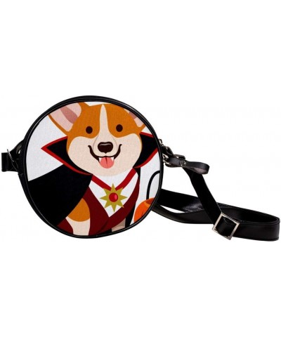 Corgi And Jack-O-Lantern Pattern Circle Shoulder Bags Cell Phone Pouch Crossbody Purse Round Wallet Clutch Bag For Women With...