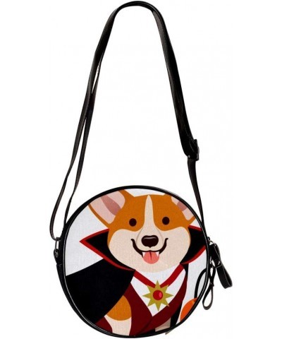 Corgi And Jack-O-Lantern Pattern Circle Shoulder Bags Cell Phone Pouch Crossbody Purse Round Wallet Clutch Bag For Women With...