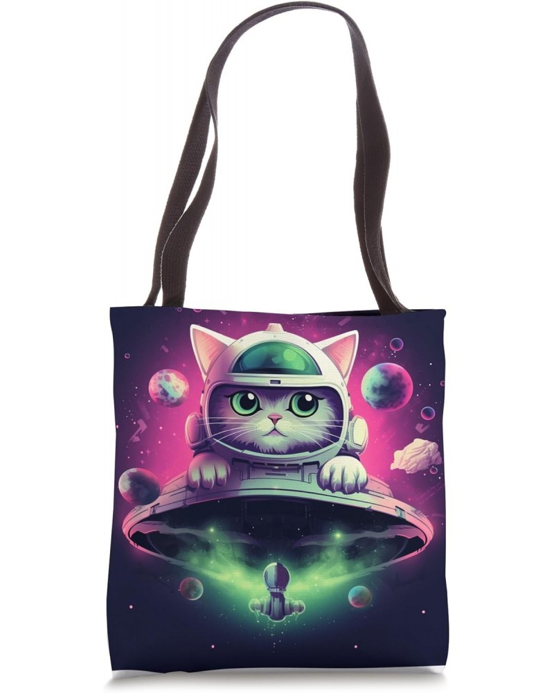 Spaceship Cat galaxy space Cat Alien Kitty Mom Dad Tote Bag $9.92 Totes